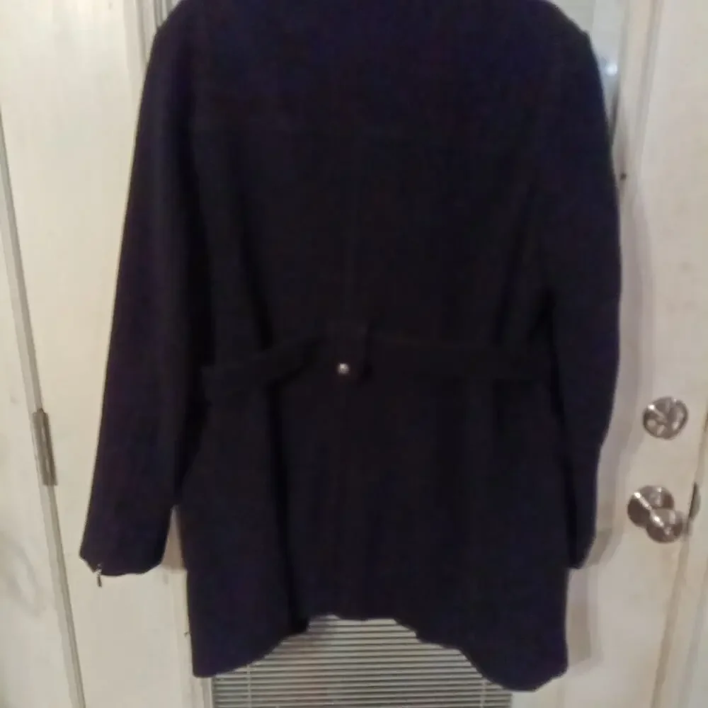 Women's Vintage 90s Wool Blend Trench Coat XL Black Lined Button Up Zip Up Belt - Picture 7 of 10